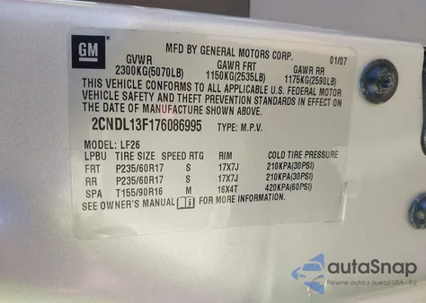 2007 Chevrolet Equinox Ls from USA, damaged, VIN 2CNDL13F176086995